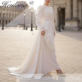 HEULORIA elegant Muslim Wedding Dress long sleeve high neck lace chiffon bride dress plus size bride Wedding Gown AL-QK100